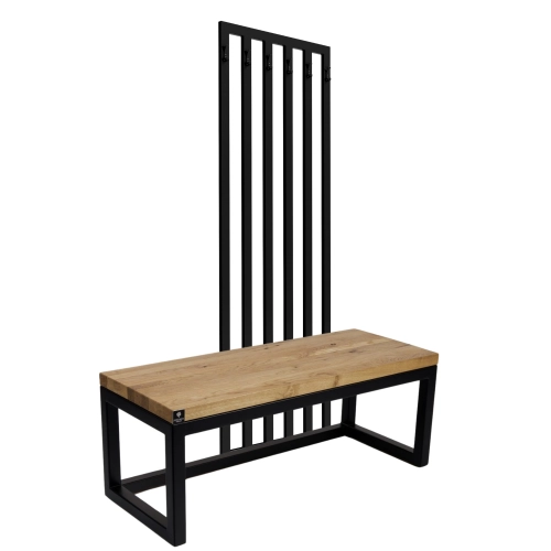 Ławka Metalowa Z Wieszakiem Loft Siedzisko Drewno Lite Dąb LM-113 Rozmiary od 50 cm do 200 cm