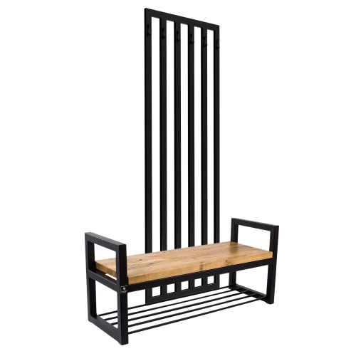 Ławka Metalowa Z Wieszakiem Loft Siedzisko Drewno Lite Dąb LM-114 Rozmiary od 50 cm do 200 cm