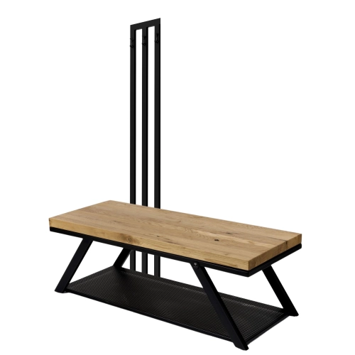 Ławka Metalowa Z Wieszakiem Loft Siedzisko Drewno Lite Dąb LM-116 Rozmiary od 50 cm do 200 cm