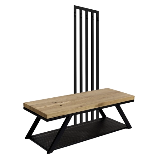 Ławka Metalowa Z Wieszakiem Loft Siedzisko Drewno Lite Dąb LM-116 Rozmiary od 50 cm do 200 cm
