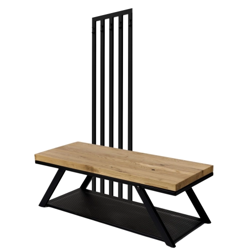 Ławka Metalowa Z Wieszakiem Loft Siedzisko Drewno Lite Dąb LM-116 Rozmiary od 50 cm do 200 cm