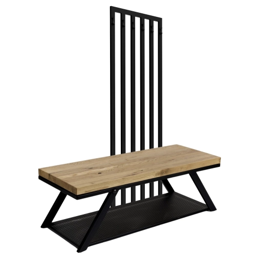 Ławka Metalowa Z Wieszakiem Loft Siedzisko Drewno Lite Dąb LM-116 Rozmiary od 50 cm do 200 cm