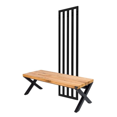 Ławka Metalowa Z Wieszakiem Loft Siedzisko Drewno Lite Dąb LM-117 Rozmiary od 50 cm do 200 cm