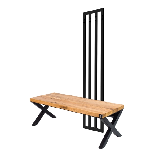 Ławka Metalowa Z Wieszakiem Loft Siedzisko Drewno Lite Dąb LM-117 Rozmiary od 50 cm do 200 cm