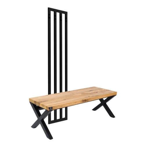Ławka Metalowa Z Wieszakiem Loft Siedzisko Drewno Lite Dąb LM-117 Rozmiary od 50 cm do 200 cm