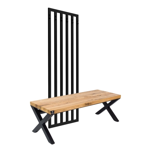 Ławka Metalowa Z Wieszakiem Loft Siedzisko Drewno Lite Dąb LM-117 Rozmiary od 50 cm do 200 cm