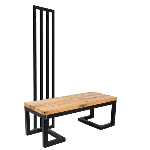 Ławka Metalowa Z Wieszakiem Loft Siedzisko Drewno Lite Dąb LM-119 Rozmiary od 50 cm do 200 cm