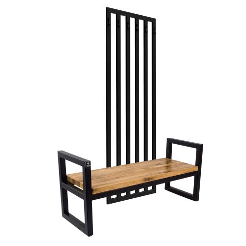 Ławka Metalowa Z Wieszakiem Loft Siedzisko Drewno Lite Dąb LM-120 Rozmiary od 50 cm do 200 cm
