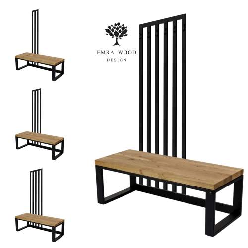 Ławka Metalowa Z Wieszakiem Loft Siedzisko Drewno Lite Dąb LM-77 Rozmiary od 50 cm do 200 cm