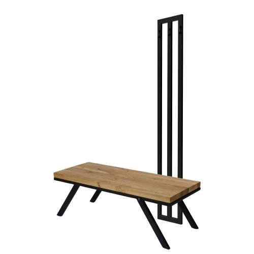 Ławka Metalowa Z Wieszakiem Loft Siedzisko Drewno Lite Dąb LM-79 Rozmiary od 50 cm do 200 cm