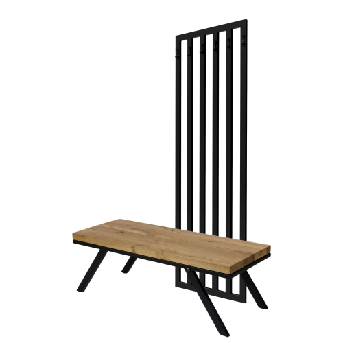 Ławka Metalowa Z Wieszakiem Loft Siedzisko Drewno Lite Dąb LM-79 Rozmiary od 50 cm do 200 cm