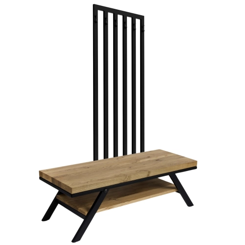 Ławka Metalowa Z Wieszakiem Loft Siedzisko Drewno Lite Dąb LM-81 Rozmiary od 50 cm do 200 cm