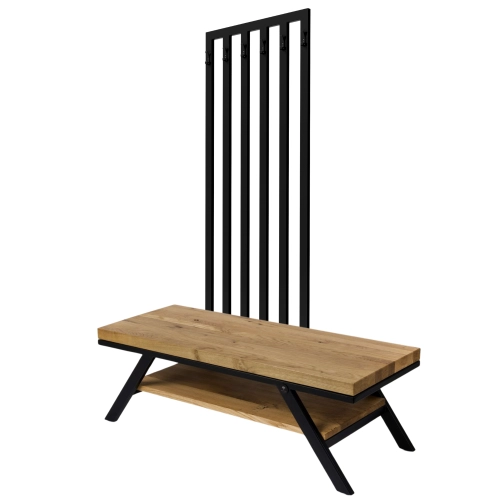 Ławka Metalowa Z Wieszakiem Loft Siedzisko Drewno Lite Dąb LM-81 Rozmiary od 50 cm do 200 cm