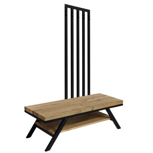Ławka Metalowa Z Wieszakiem Loft Siedzisko Drewno Lite Dąb LM-81 Rozmiary od 50 cm do 200 cm