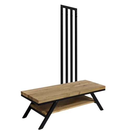 Ławka Metalowa Z Wieszakiem Loft Siedzisko Drewno Lite Dąb LM-81 Rozmiary od 50 cm do 200 cm