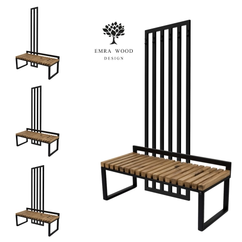 Ławka Metalowa Z Wieszakiem Loft Siedzisko Drewno Lite Dąb LM-83 Rozmiary od 50 cm do 200 cm