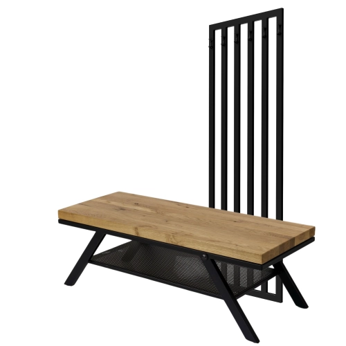 Ławka Metalowa Z Wieszakiem Loft Siedzisko Drewno Lite Dąb LM-84 Rozmiary od 50 cm do 200 cm