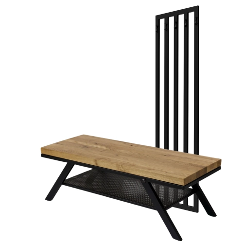 Ławka Metalowa Z Wieszakiem Loft Siedzisko Drewno Lite Dąb LM-84 Rozmiary od 50 cm do 200 cm