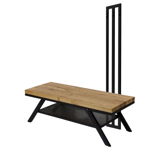 Ławka Metalowa Z Wieszakiem Loft Siedzisko Drewno Lite Dąb LM-84 Rozmiary od 50 cm do 200 cm