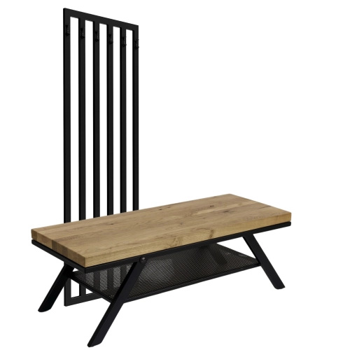 Ławka Metalowa Z Wieszakiem Loft Siedzisko Drewno Lite Dąb LM-84 Rozmiary od 50 cm do 200 cm