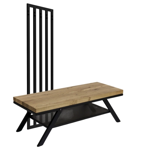 Ławka Metalowa Z Wieszakiem Loft Siedzisko Drewno Lite Dąb LM-84 Rozmiary od 50 cm do 200 cm