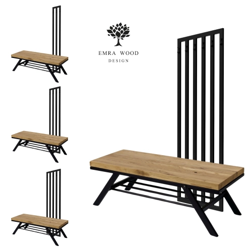 Ławka Metalowa Z Wieszakiem Loft Siedzisko Drewno Lite Dąb LM-92 Rozmiary od 50 cm do 200 cm