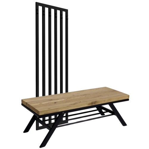 Ławka Metalowa Z Wieszakiem Loft Siedzisko Drewno Lite Dąb LM-92 Rozmiary od 50 cm do 200 cm