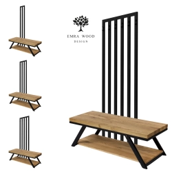 Ławka Metalowa Z Wieszakiem Loft Siedzisko Drewno Lite Dąb LM-93 Rozmiary od 50 cm do 200 cm