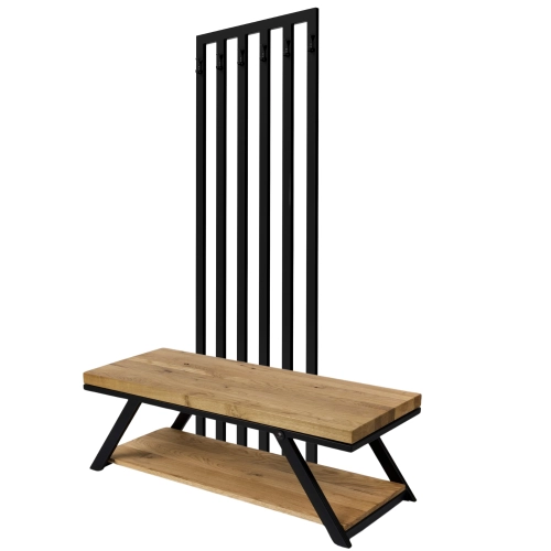 Ławka Metalowa Z Wieszakiem Loft Siedzisko Drewno Lite Dąb LM-93 Rozmiary od 50 cm do 200 cm