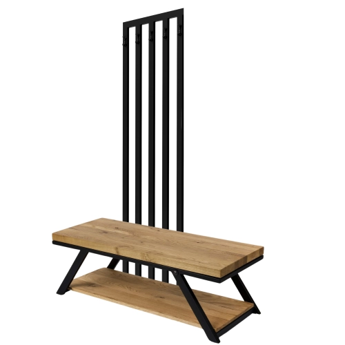 Ławka Metalowa Z Wieszakiem Loft Siedzisko Drewno Lite Dąb LM-93 Rozmiary od 50 cm do 200 cm