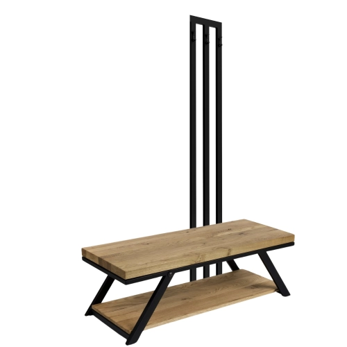 Ławka Metalowa Z Wieszakiem Loft Siedzisko Drewno Lite Dąb LM-93 Rozmiary od 50 cm do 200 cm