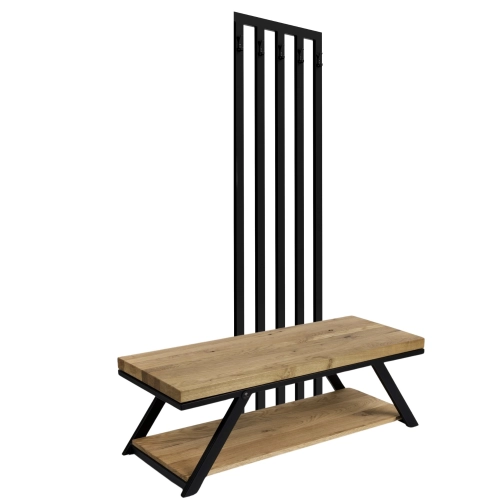 Ławka Metalowa Z Wieszakiem Loft Siedzisko Drewno Lite Dąb LM-93 Rozmiary od 50 cm do 200 cm