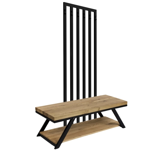 Ławka Metalowa Z Wieszakiem Loft Siedzisko Drewno Lite Dąb LM-93 Rozmiary od 50 cm do 200 cm