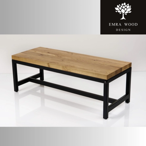 Ławka Metalowa Loft Siedzisko Drewno Lite Dąb LM-61 Rozmiary od 50 cm do 200 cm