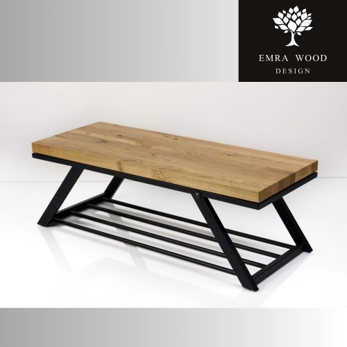 Ławka Metalowa Loft Siedzisko Drewno Lite Dąb LM-59 Rozmiary od 50 cm do 200 cm