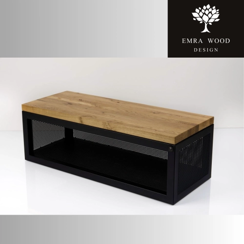 Ławka Metalowa Loft Siedzisko Drewno Lite Dąb LM-70 Rozmiary od 50 cm do 200 cm