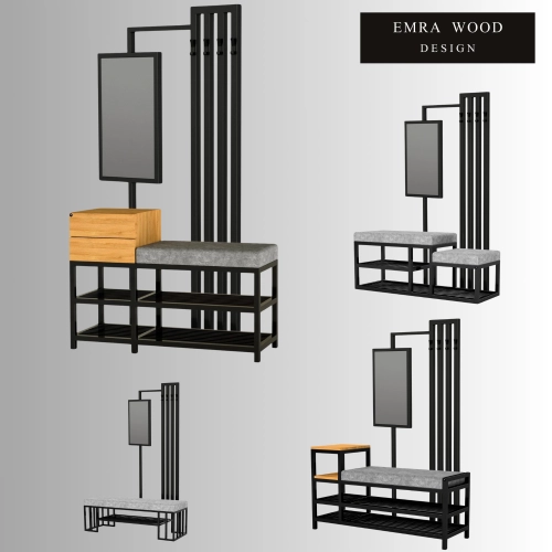 Ławki metalowe industrialne siedzisko gładkie i pikowane z wieszakiem i lustrem