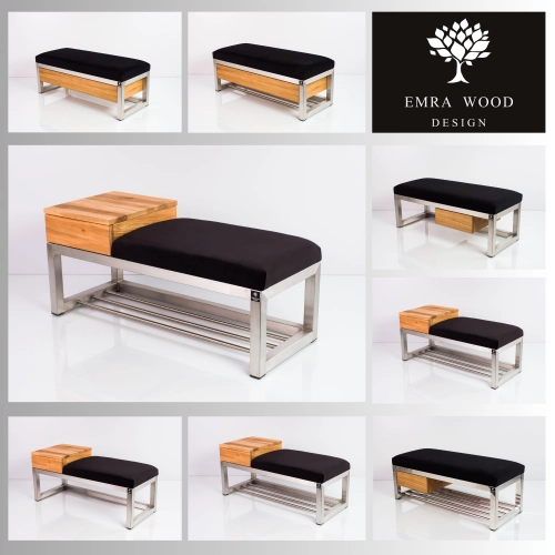 Ławki stal nierdzewna polerowana / szczotkowana siedzisko gładkie tkanina z szufladką Ławki stal nierdzewna polerowana / szczotkowana siedzisko gładkie tkanina z szufladką