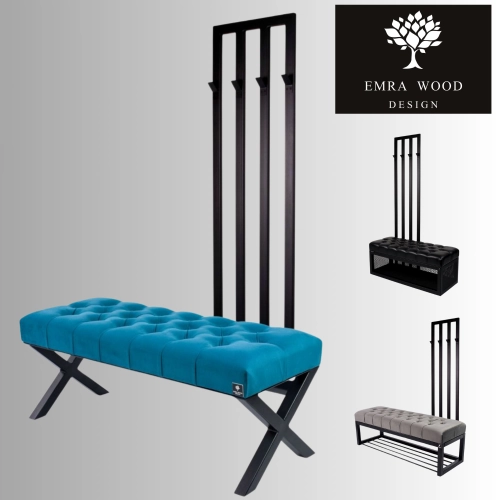 Ławki metalowe industrialne siedzisko pikowane z wieszakiem