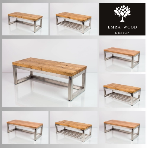 Ławki stal nierdzewna siedzisko z blatu drewnianego dębowego lub olchowego Ławki stal nierdzewna siedzisko z blatu drewnianego dębowego lub olchowego