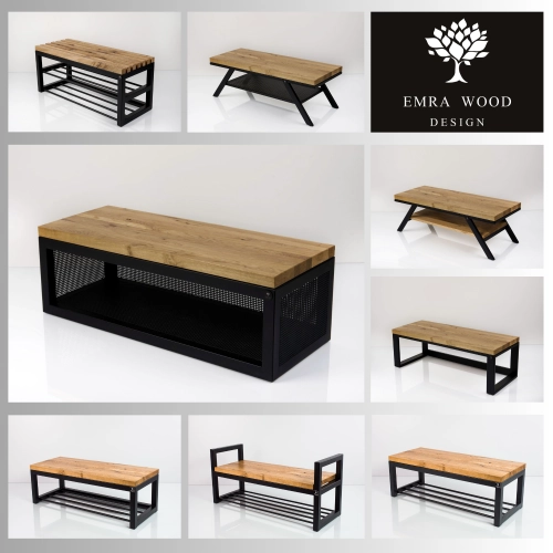 Ławki metalowe loft siedzisko z blatu drewnianego dębowego lub olchowego Ławki metalowe loft siedzisko z blatu drewnianego dębowego lub olchowego