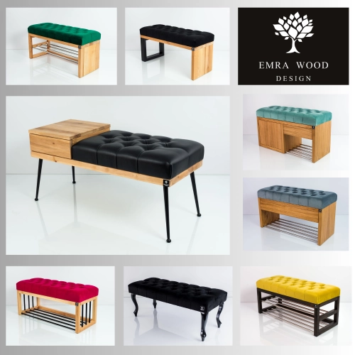 Ławki drewniane siedzisko pikowane