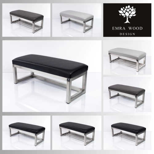 Ławki stal nierdzewna Polerowana / szczotkowana siedzisko gładkie z eko-skóry Ławki stal nierdzewna Polerowana / szczotkowana siedzisko gładkie z eko-skóry