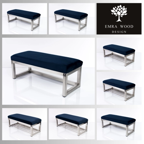 Ławki stal nierdzewna polerowana / szczotkowana siedzisko gładkie z tkaniny Ławki stal nierdzewna polerowana / szczotkowana siedzisko gładkie z tkaniny