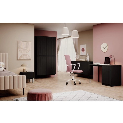 Biurko Nicole 120 cm z szufladą - biały mat / czarne nóżki