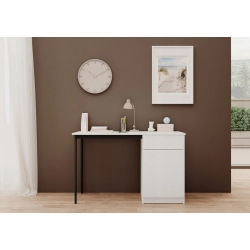 Biurko Nicole 120 cm z szufladą - biały mat / czarne nóżki