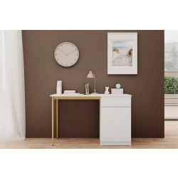 Biurko Nicole 120 cm z szufladą - biały mat / złote nóżki
