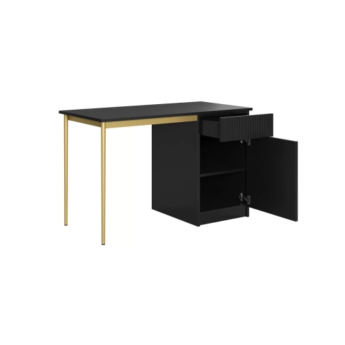Biurko Nicole 120 cm z szufladą - czarny mat / złote nóżki