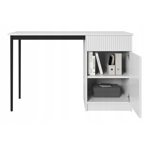 Biurko Nicole 120 cm z szufladą - biały mat / czarne nóżki