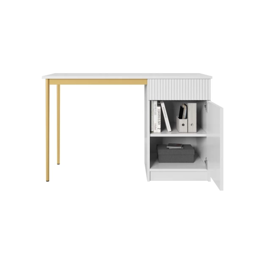 Biurko Nicole 120 cm z szufladą - biały mat / złote nóżki